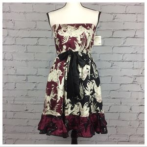 Nikka Silk Strapless Printed Dress, Size 4